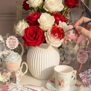Canlierr 12 Pcs Wonderland Party Decorations Red Roses Decorations Tea Party Cloth Flowers for Wonderland Birthday Baby Shower Wedding Bachelorette Room Hanging Dcor