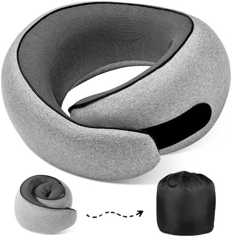 4litamz Travel Neck Pillows, 100% Memory Foam Filling, Travel Pillows for Airplanes, Compact and Ergonomic Design, Best for Sleeping Plane Train Travel Essentials (Light Grey)
