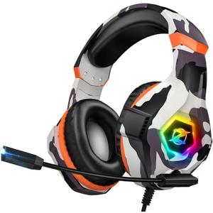 Ozeino Gaming Headset for PC, Ps4, Ps5, Xbox Headset with 7.1 Surround Sound, Gaming Headphones with Noise Cancelling Mic RGB Light Over Ear Headphones for Xbox Series X/S, Switch-Camo