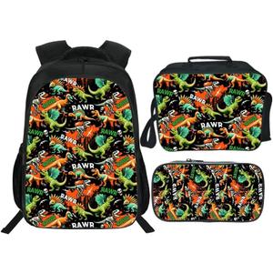 School Backpack Set for Girls Boys 3-in-1 Kids Teens Elementary Middle School Bookbag with Lunch Bag Pencil Case (One Size)
