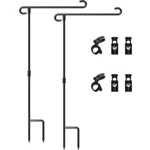 HOOSUN Garden Flag Stand Holder Pole Easy to Install Strong Sturdy Wrought Iron Fits 12.5" x 18" Mini Flag with 1 Tiger Clip Curved Hook with S Type 2 Pack