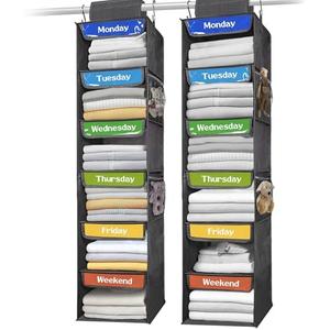 AELS 6-Shelf Weekly Clothes Organizer Set of 2, Hanging Closet Organizer for Kids & Adults, Monday Through Friday with Visual Label, Prepare & Organize Clothing, Shoes & After School Activities