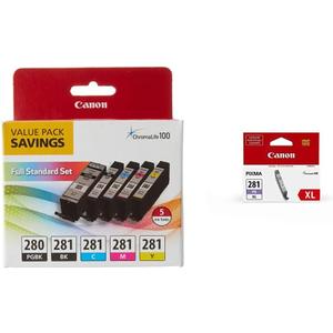 Canon PGI-280 / CLI-281 5 Color Ink Pack CLI-281 XL Photo Blue Ink Tank for Select PIXMA Printers