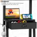Mobile TV Cart with Drawer,for 23-75 inch Flat/Curved Screen Up to 120lbs,Adjustable Height Rolling TVs Floor Stand with 2 Tiers Shelves,Locking Wheel,for Indoor Outdoor,Max VESA 600x400mm,Black