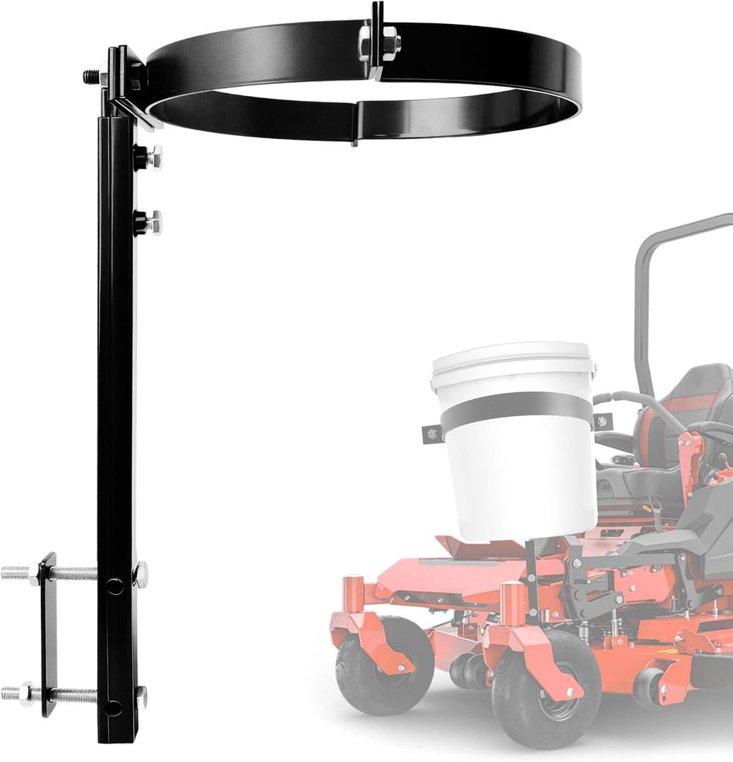 Adjustable 5 Gallon Trash Bucket Holder, Black Heavy-Duty Steel Bucket Storage Holder Can Be Installed for Zero Turn Mowers, Used for Outdoor Garbage and Yard Cleaning (Bucket Not Included)