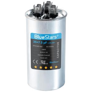 BlueStars 35+7.5 uf/MFD 370-440V AC Dual Run Capacitor CBB65B  Replacement for AC Motor, Fan Start, and Heat Pump Air Conditioners  Replaces TRCFD3575, Z97F9830 BlueStars 35+7.5 uf/MFD 370-440V AC Dual Run Capacitor CBB65B  Replacement for AC Motor, Fan Start, and Heat Pump Air Conditioners  Replaces TRCFD3575, Z97F9830