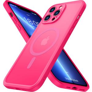 ImpactStrong Magnetic Guard Designed for iPhone 13 Pro Max Case [Camera Protection] [Military Grade Drop Tested] [Compatible with MagSafe] Slim Translucent Matte Phone Case (6.7") - Hot Pink