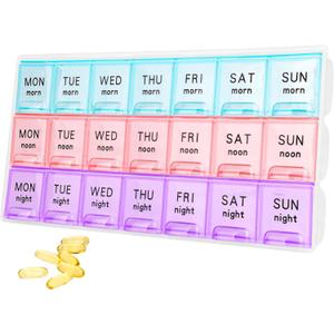 Large Weekly Pill Organizer 3 Times A Day,Travel Pill Cases Moisture-Proof 7 Day Pill Contaner,Medicine Pill Organizer, Portable for Pills Vitamin Fish Oil Supplements