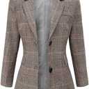 ebossy Women's Notch Lapel 2 Button Boyfriend Blazer Suit Houndstooth Plaid Jacket Coat (Small, Mocha)
