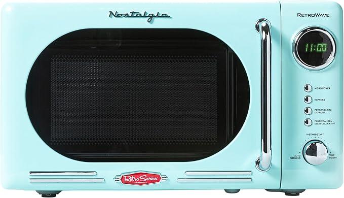Nostalgia Countertop Microwave Oven with Easy Clean Interior - Retro Microwave with LED Display & Child Lock- Compact 0.7 Cu. Ft. Oven With 12 Pre-Programmed Settings for Quick Cooking- 700-Watts-Aqua (Does not power on parts only), Size: 0.7 Cu. Ft