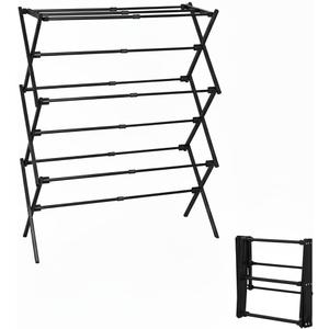3-Tier Metal Folding Clothes Drying Rack, Laundry Drying Rack Clothing | Collapsible Dryer Racks for Laundry | Indoor & Outdoor, Black