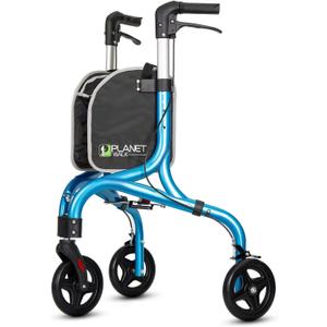 Planetwalk Premium 3 Wheel Rollator Walker for Seniors - Ultra Lightweight Foldable Walker for Elderly, Aluminum Three Wheel Mobility Aid, Brilliant Blue