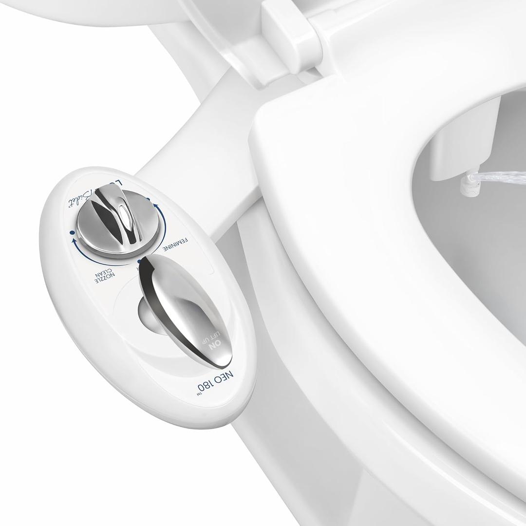 LUXE Bidet NEO 180 - Dual Nozzle, Self-Cleaning, Non-Electric Bidet Attachment for Toilet Seat, Adjustable Water Pressure, Rear & Feminine Wash, with Lever Control (White)