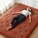 ZonLi Japanese Floor Futon Mattress King Size 76"x 80",100% Cotton Cover 4'' Thicken Tatami Mattress,Foldable Sleeping Pad,Portable Dormitory Tatami Mat,Roll Up Floor Lounger Bed for Adult (Brown)