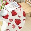 Valentines Day Round Tablecloth Fitted Best for 40"-44" Beige Red Heart Table Cloth Vintage Elastic Edge Water-Resistant Washable Love Decoration Table Cover for Party Picnic Indoor Decor