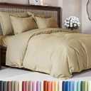 Duvet Cover Queen Size Set - Extra Soft Queen Duvet Cover 90" x 90" with 2 Pillow Shams - Hotel Luxury, Easy Care and Fade Free w/ Zipper Closures & Ties - All Season, Comfy, Cozy & Breathable (Beige)