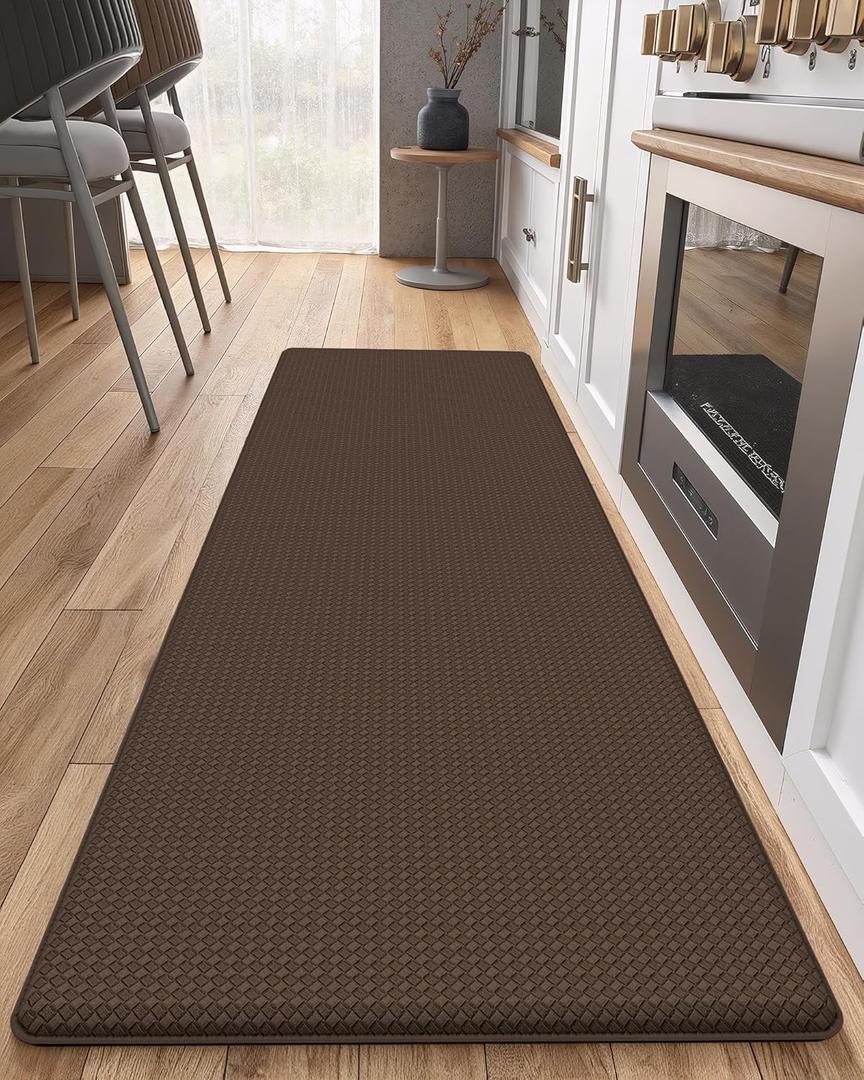 Color&Geometry Anti Fatigue Cushion Kitchen Mat for Floor -17"x79",Long,Easy Clean, Water & Oil Proof, Anti Slip, Foam Rubber Runner Rug for Front Sink Comfort Standing,Brown