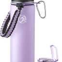 GOSWAG Insulated Sports Water Bottle, 24oz 2 Lids(with Straw/No Straw), Stainless Steel Water Bottles with Paracord Handle, Insulated Bottle with Double-Wall Vacuum Insulation (Matte Lilac)