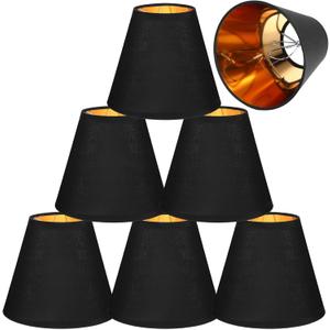 Chandelier Lamp Shades Set of 6, Mini Barrel Lampshades 6 Inch Black Replacement Small Clip on Lampshade for Candelabra Light Bulbs 3" X 6" X 5"