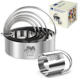 Biscuit Cutter Set for baking 2inch 2.5inch 3inch 3.5inch 4inch 5inch large size Round Metal Baking Rings with handle for Pastry, Biscuits, and Dough Cutting 6pcs set GIFT Package