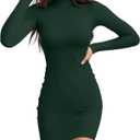 Valiamcep Women's Long Sleeve Dress Mock Neck Basic Ribbed Slim Fit Bodycon Mini Pencil Dresses (Medium, A Dark Green)