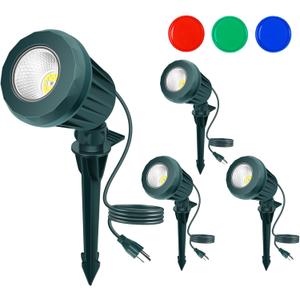 Spotlight Outdoor 120V Plug-in, 2700K Warm White LED Landscape Spot Lights with RGB 3 Lenses for Yard, Garden, Lawn&Tree Decor, IP67 Waterproof, Perfect for Holidays&Everyday (4 Pack, Green)