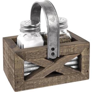 Autumn Alley Barn Door Rustic Salt and Pepper Shakers Set in Wood and Galvanized Caddy, Farmhouse Salt and Pepper Shakers For Rustic Kitchen Decor, Rustic Kitchen Accessories for your Country Kitchen