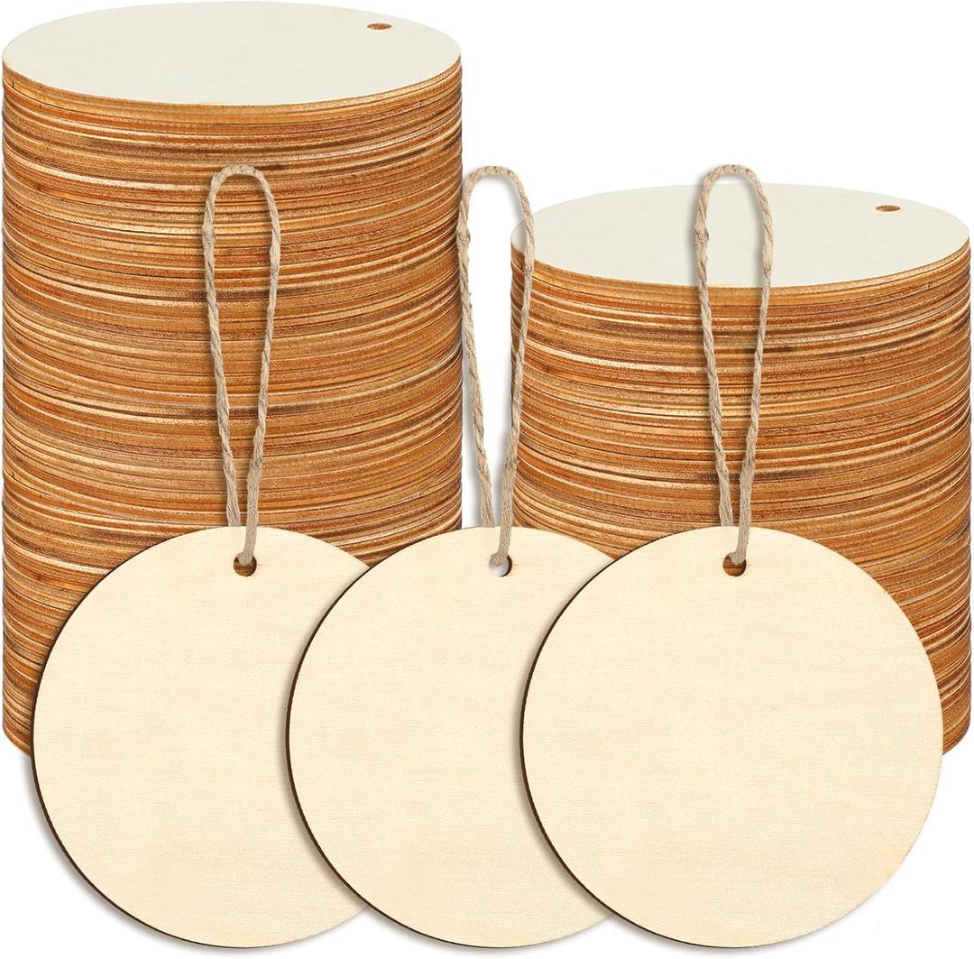 Jetec 120 Pcs Wooden Circles with Holes Unfinished Round Discs for DIY Craft Painting, Engraving, Christmas Ornaments, Gift Tags, Wedding Decorations (3 Inch/7.5 cm)