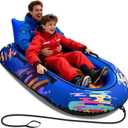 Snow Tube for Adults 2 Person, Heavy-Duty Inflatable Snow Sled with 600D Fabric Cover, Backrest, Tow Rope & Reinforced Handles, Hyperzoo Winter Toboggan. Ideal for Family & Friends