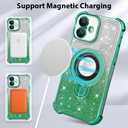 KANGHAR for iPhone 16 Plus Case, Support for MagSafe [Four Corner Cushion Series] Kickstand Electroplate Edge Shockproof Durable Full Body Protection for Girls Women -Green
