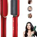2023 Negative Ion Straightening Brush, Curler & Heated Hair Styler - 5 Temperature Settings, 2-in-1 Styling Comb with Fast Heating and Anti-Scald, Portable Electric (Red)