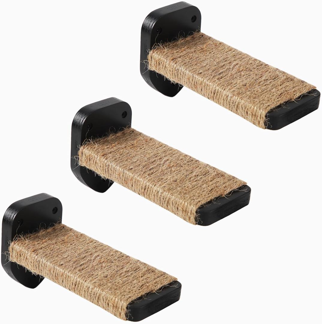 3 Pcs Cat Steps and Perches for Wall, Climbing Shelf With Hemp Rope, Wall-Mounted Furniture Set With Scratching Pads for Playing (Black) 3 Pcs Cat Steps and Perches for Wall, Climbing Shelf With Hemp Rope, Wall-Mounted Furniture Set With Scratching Pads for Playing (Black)
