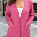 ULTRANICE Women's Cardigan Sweaters Lightweight Long Sleeve Open Front Knitted Button Down Cardigans Tops with Pockets (Pink, L)