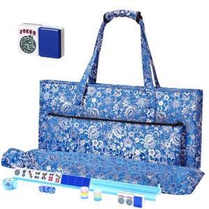 TIASUSAN American Mahjong Game Set, 166 Engraved Blue Tiles, Mahjong Bag and Entire Accessories, 4 Racks, Mahjong Tiles Set for Beginners
