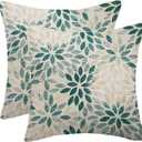 Dark Teal Dahlia Pillow Covers 18x18 Inch Set of 2 Summer Geometric Rust Flower Outdoor Decorative Throw Pillows Farmhouse Turquoise Pillow Case Linen Square Cushion Cover for Home Sofa Bedroom