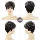 SEVENCOLORS Short Pixie Wigs for Women Layered Natural Looking Dark Brown Wig with Grey Highlights Synthetic Short Hair Women's Wigs
