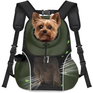 WOYYHO Pet Dog Carrier Backpack Small Dog Front Backpack Ventilated Mesh Dog Travel Back Pack with Safety Belt for Travel Hiking Cycling Outdoor Adventures (Size L: 10-14 lbs, Army Green)