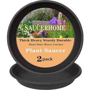 2 Packs Plant Saucer Pot Tray 16 Inch Plastic Flower Planter Saucers and Drip Trays for Indoors Outdoors, Heavy Durable Plant Plate Water Catcher (16 Inch Brown)