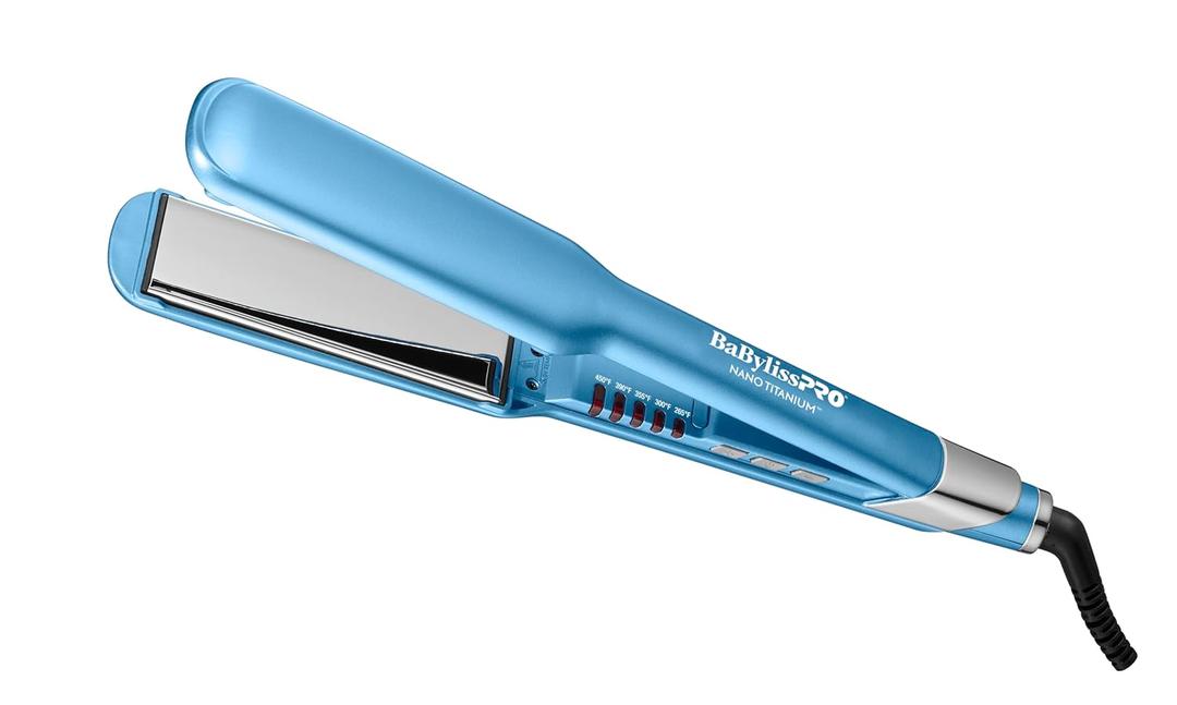 BabylissPRO Nano Titanium Ultra-Sleek Hair Straightener, Flat Iron for All Hair Types (Blue)