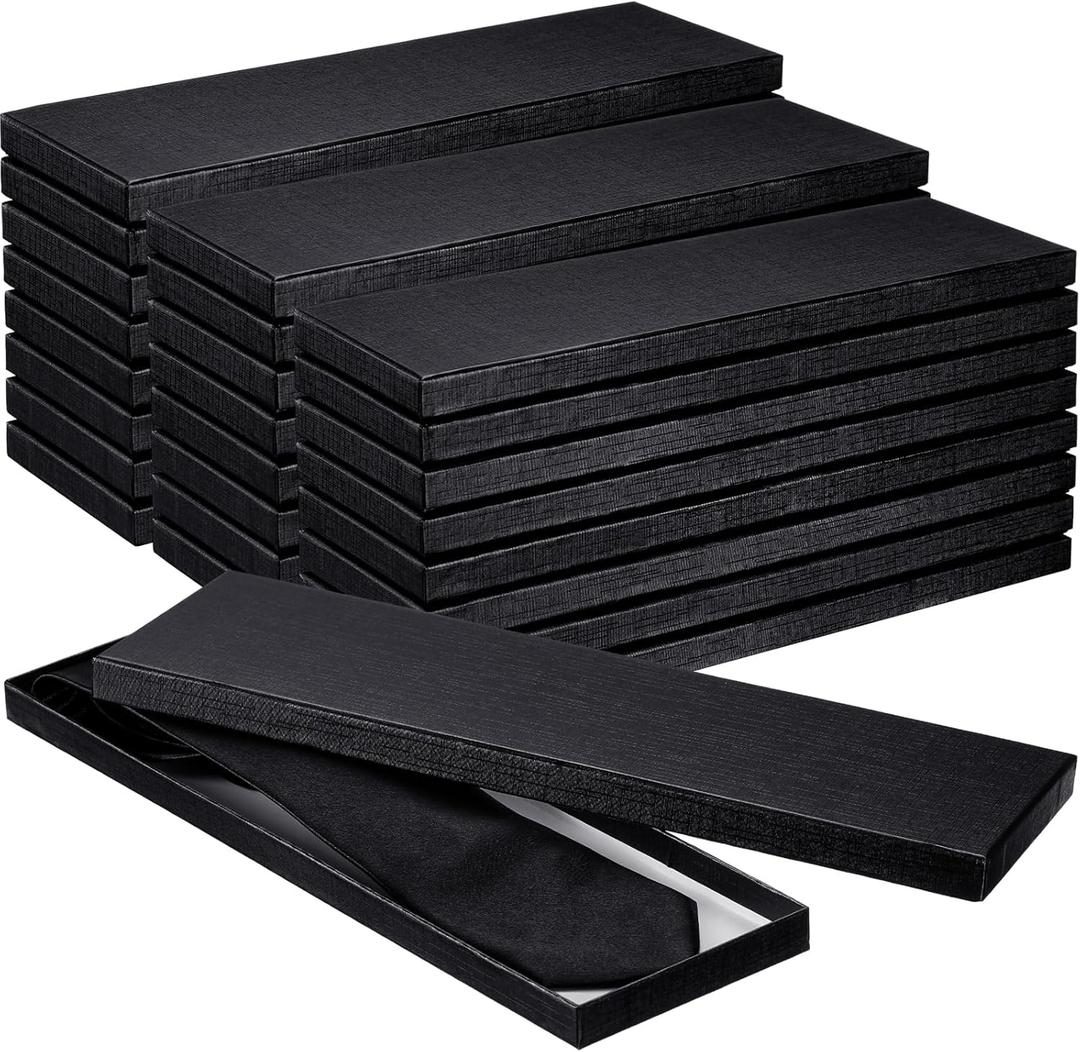 Shinylin 24 Pcs Gift Wrap Tie Boxes Valentines Men Women Sock Scarves Gifts Boxes with Lids 14 x 4.3 x 0.75'' Bulk Cardboard Paper Gift Box for Valentines Birthday Wedding Engagement (Black)