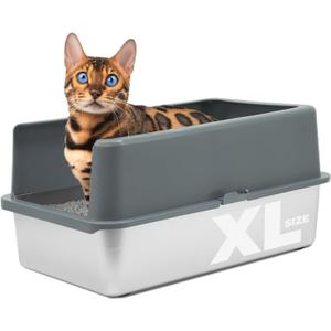 iPrimio XL Stainless Steel Litter Box with Lid - High-Sided Metal Litter Box with Enclosure for Big Cats - Easy to Clean, Rust-Resistant, and Durable - Never Absorbs Odors - 23.5 x 15.5 x 6 in