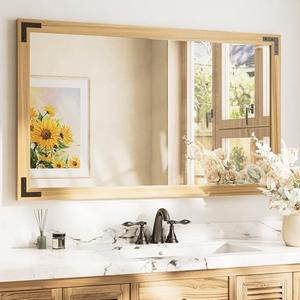 TETOTE 48 x 30 Natural Wooden Mirror for Bathroom Wall/Bedroom/Living Room/Entryway Farmhouse Rustic Wall Mirror for Wall Waterproof (Horizontal/Vertical Mounted)