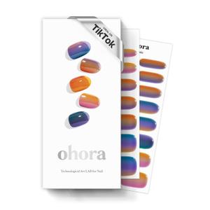 Ohora Semi Cured Gel Nail Strips (N Gradient) - Blue, Ombre, Works with Any UV/LED Lamps, Salon-Quality, Long Lasting, Easy to Apply & Remove - Includes 2 Prep Pads, Nail File & Wooden Stick