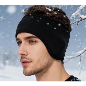 Fleece Ear Warmers for Men Women - Winter Headband Ear Muffs for Running, Cycling, Skiing, Cold Weather Ear Covers（Black）