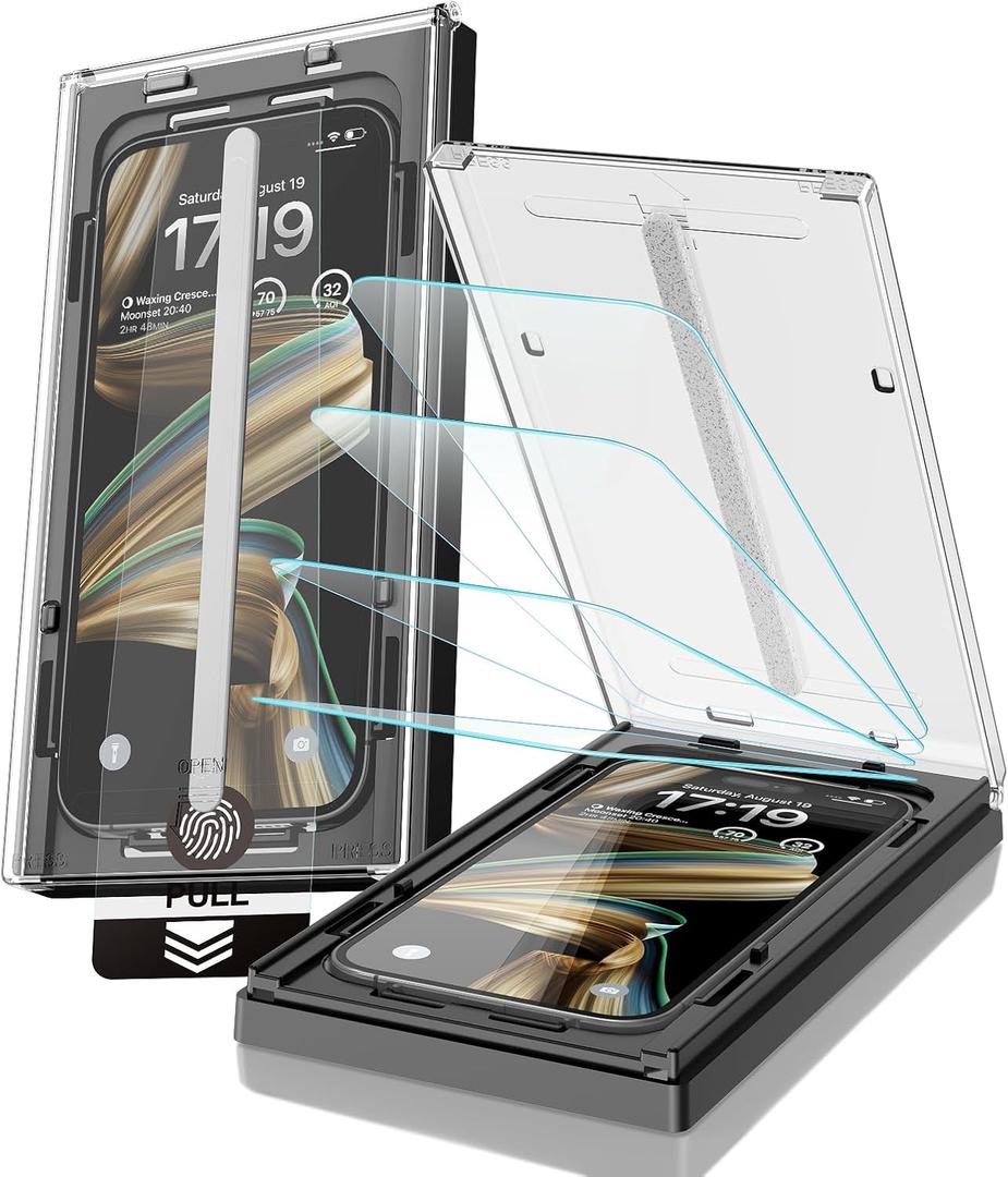 EZ-GLAZ-4 Pack for iPhone iPhone 16 Pro Screen Protector[6.3"] 9H+ Hardness 12FT Military Grade Shatterproof Long Durable Tempered Glass Film with Flawless Fit Box, HD Clear, Scratch Resistant