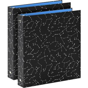 SUIN 1-inch 3-Ring-Binder with Pockets, Decorative 12 Zodiac Star Chain, 1" Stylish Round Ring Binder for Work/Home/Back to School,2-Pack