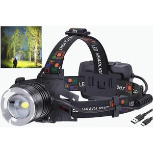 LED Rechargeable Headlamp, 99,000 Lumens Head Lamps (Include attery) Super Bright Long Distance Headlamps with 5 Mode Waterproof, 90 Adjustable Head Lights for Forehead Adults Outdoor Camping