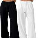 Wyeysyt Women Wide Leg Sweatpants Straight Leg Baggy Sweatpants Drawstring Waist Loose Pants (Black, L)