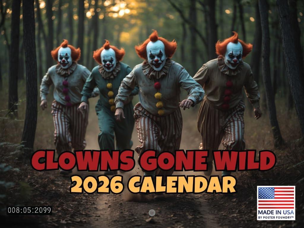 Clowns Gone Wild Calendar 2026 Monthly Wall Creepy Clown Gifts Calender 12 Month | American Made In The USA