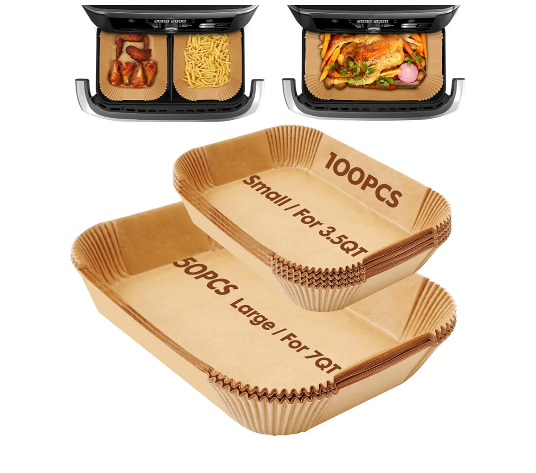 Air Fryer Liners Disposable Compatible with Ninja DZ071 Foodi 7QT/Instant 9 QT DualZone FlexBasket Air Fryer, 150 Pcs Unbleached Parchment Paper, Accessories for Ninja Foodi Air Fryer